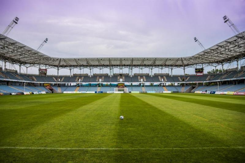 Wide view of an empty football stadium