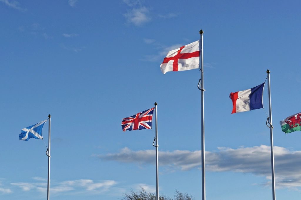 Flags including England's St George's Cross