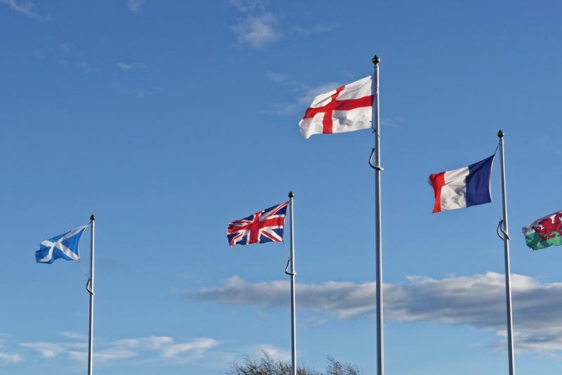 Flags including England's St George's Cross