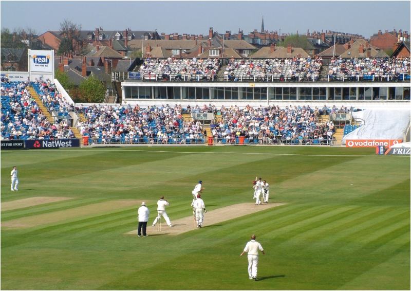 Cricket at Headingley with the stands behind
