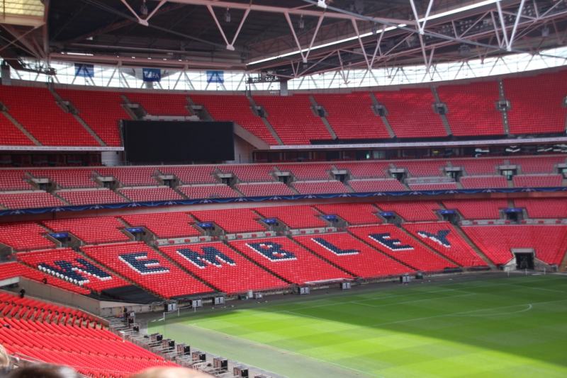 Empty red seats inside Wembley Stadium